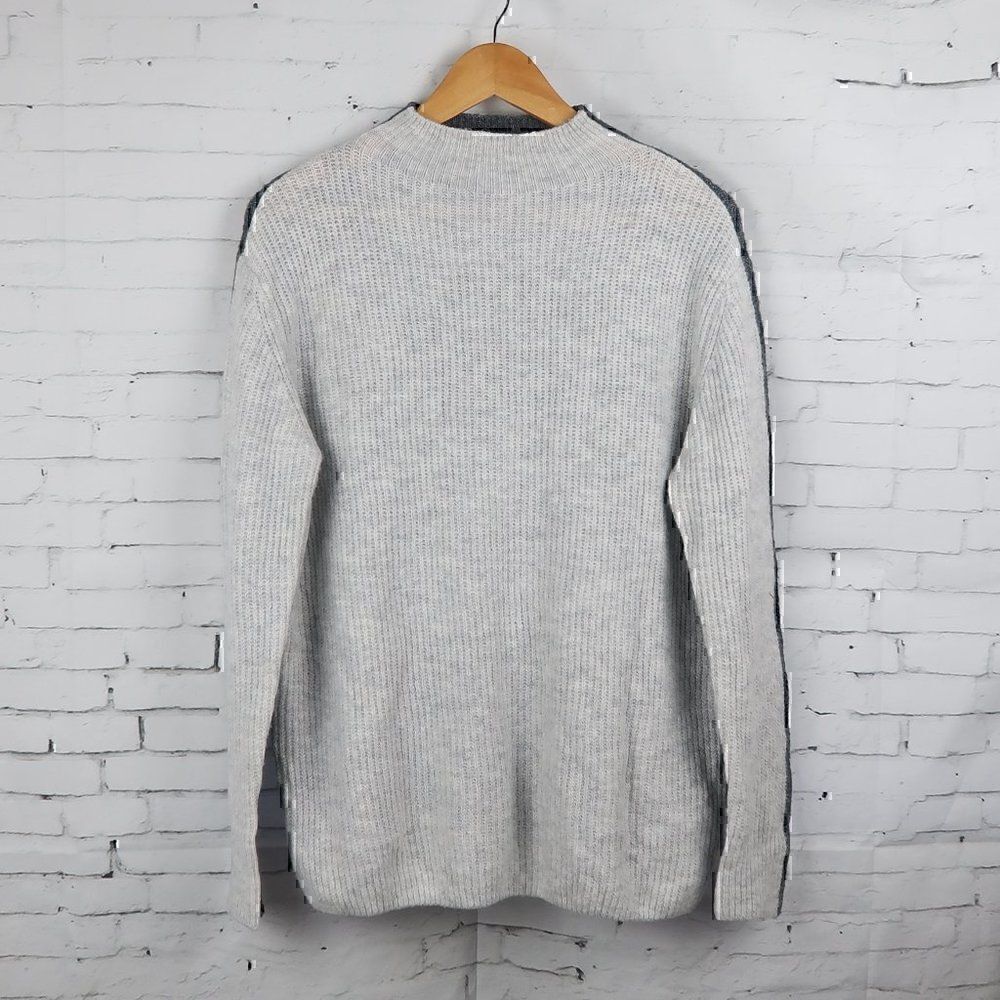 VINCE CAMUTO LIGHT GREY FRONT DARK GREY BACK LONG SLEEVE MOCK CREW NECK SWEATER